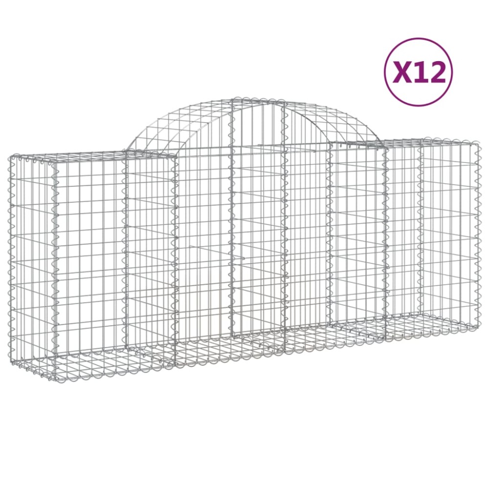vidaXL Συρματοκιβώτια Τοξωτά 12 τεμ. 200x50x80/100 εκ. Γαλβαν. Ατσάλι