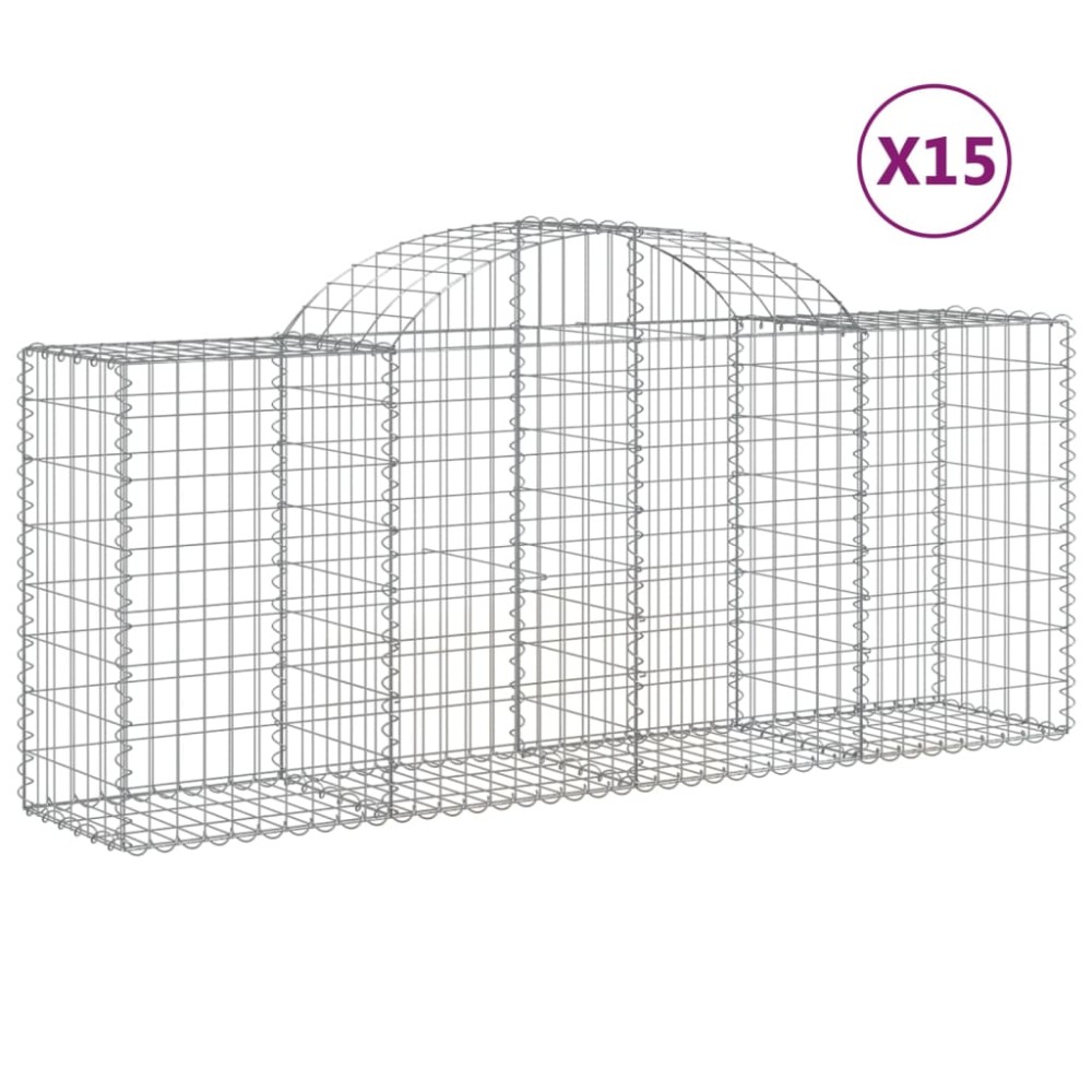 vidaXL Συρματοκιβώτια Τοξωτά 15 τεμ. 200x50x80/100 εκ. Γαλβαν. Ατσάλι