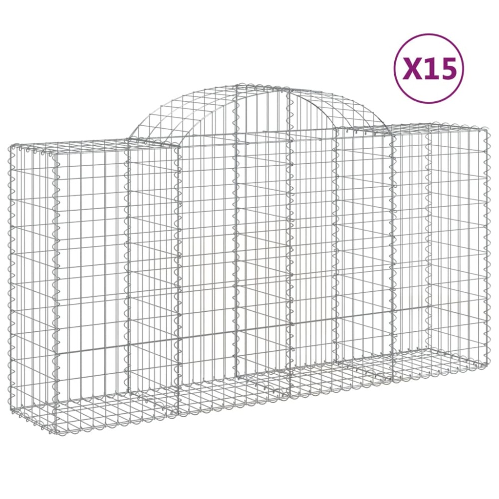 vidaXL Συρματοκιβώτια Τοξωτά 15 τεμ. 200x50x100/120 εκ. Γαλβαν. Ατσάλι