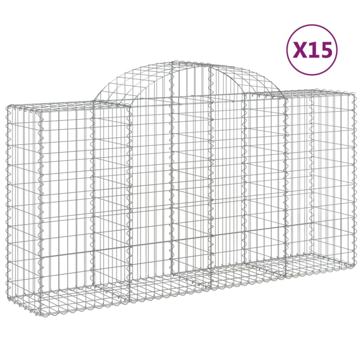 vidaXL Συρματοκιβώτια Τοξωτά 15 τεμ. 200x50x100/120 εκ. Γαλβαν. Ατσάλι