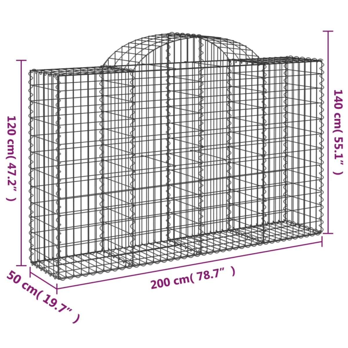 vidaXL Συρματοκιβώτια Τοξωτά 18 τεμ. 200x50x120/140 εκ. Γαλβαν. Ατσάλι