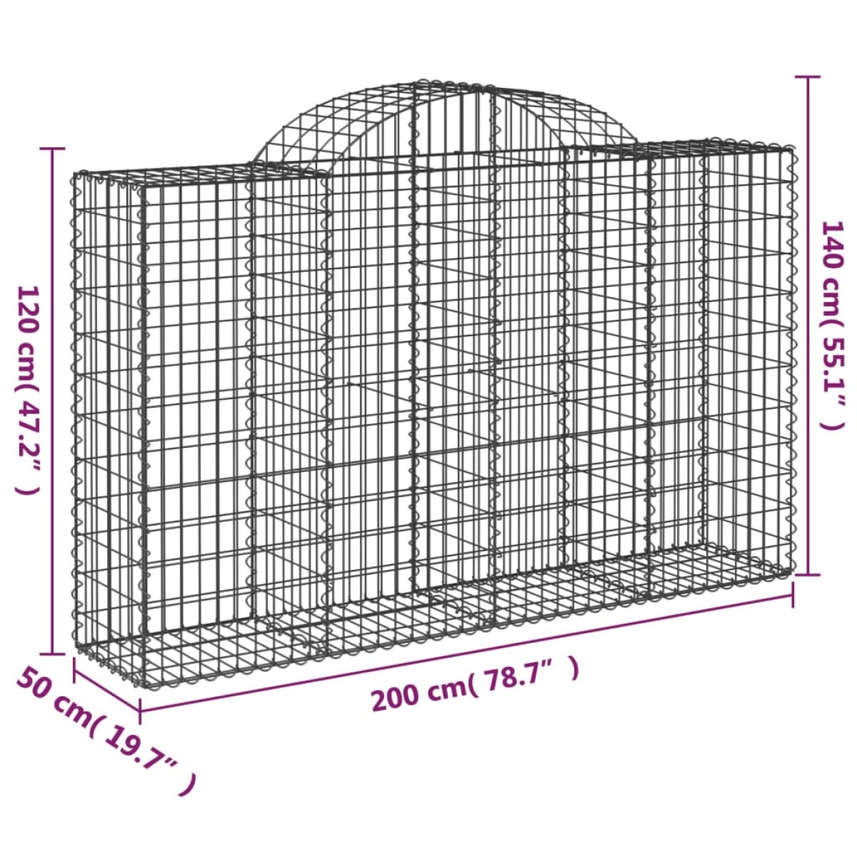 vidaXL Συρματοκιβώτια Τοξωτά 25 τεμ. 200x50x120/140 εκ. Γαλβαν. Ατσάλι