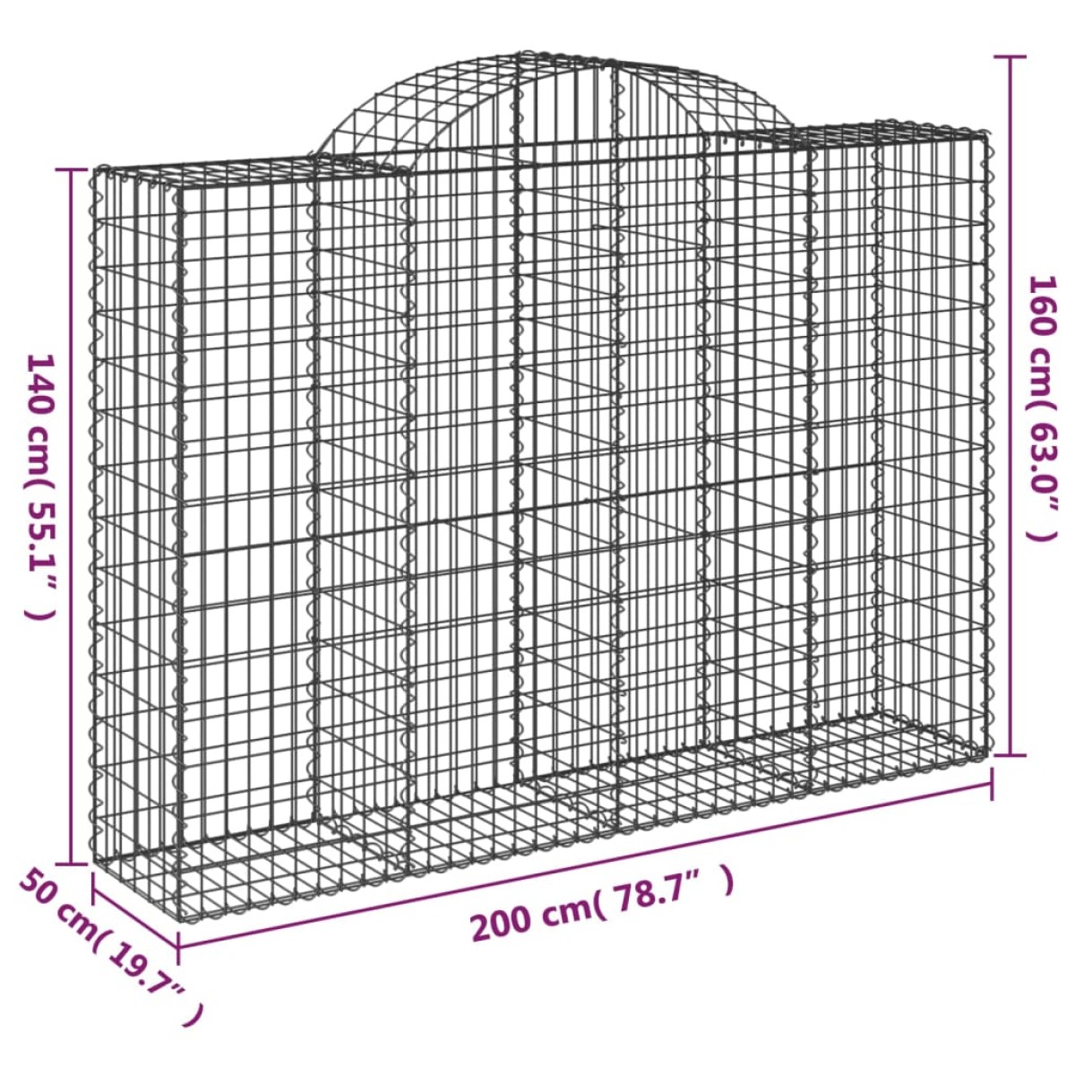 vidaXL Συρματοκιβώτια Τοξωτά 9 τεμ. 200x50x140/160 εκ. Γαλβαν. Ατσάλι