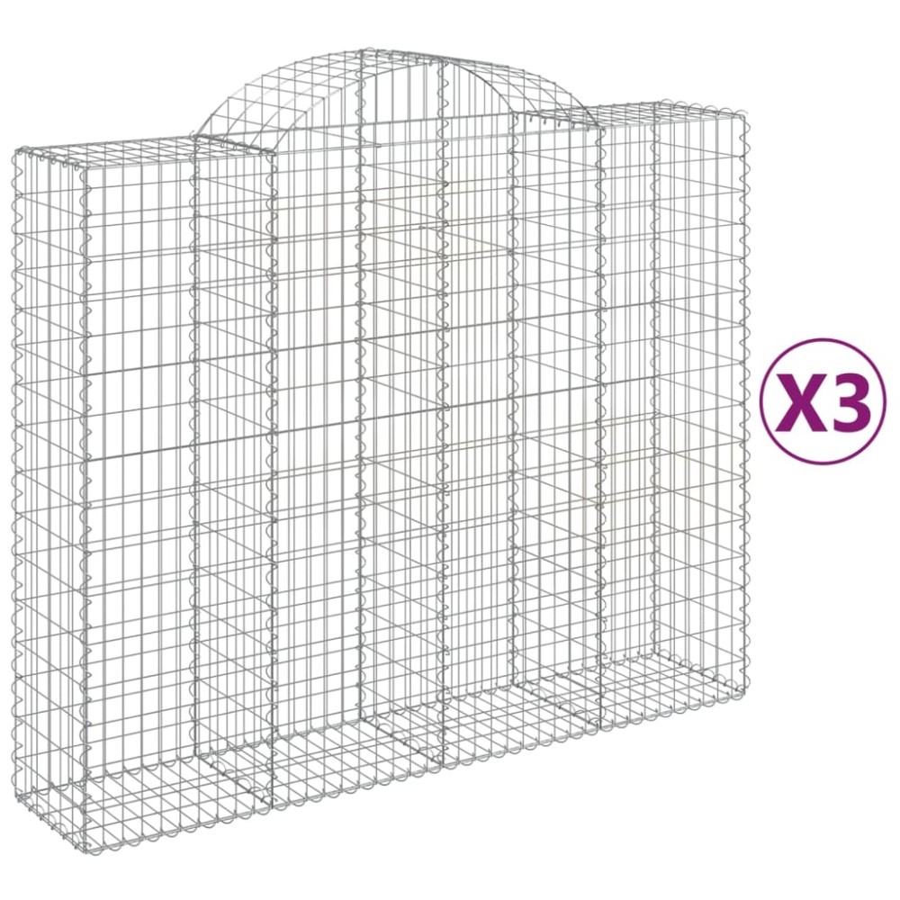vidaXL Συρματοκιβώτια Τοξωτά 3 τεμ. 200x50x160/180 εκ. Γαλβαν. Ατσάλι