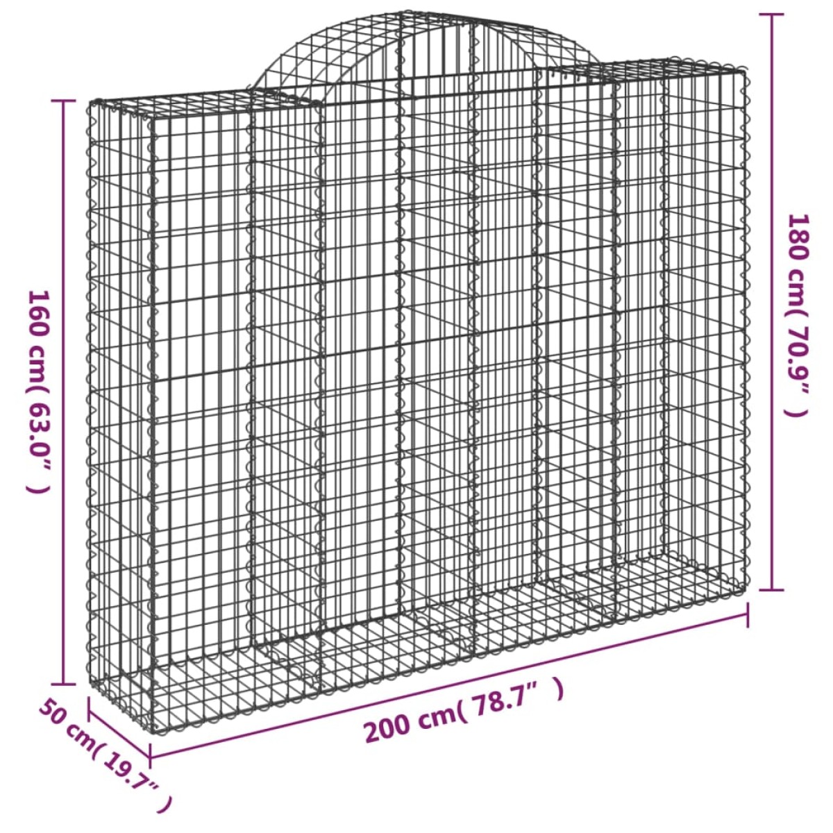 vidaXL Συρματοκιβώτια Τοξωτά 3 τεμ. 200x50x160/180 εκ. Γαλβαν. Ατσάλι