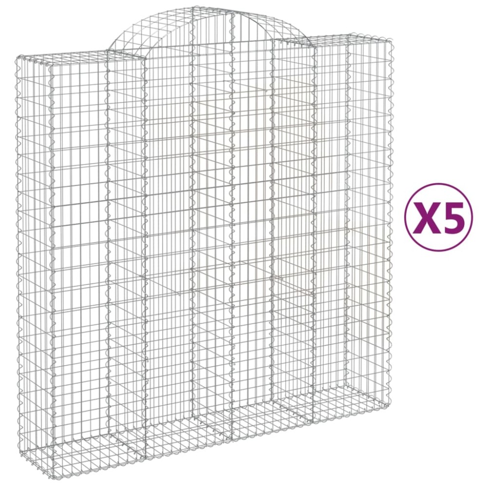 vidaXL Συρματοκιβώτια Τοξωτά 5 τεμ. 200x50x200/220 εκ. Γαλβαν. Ατσάλι