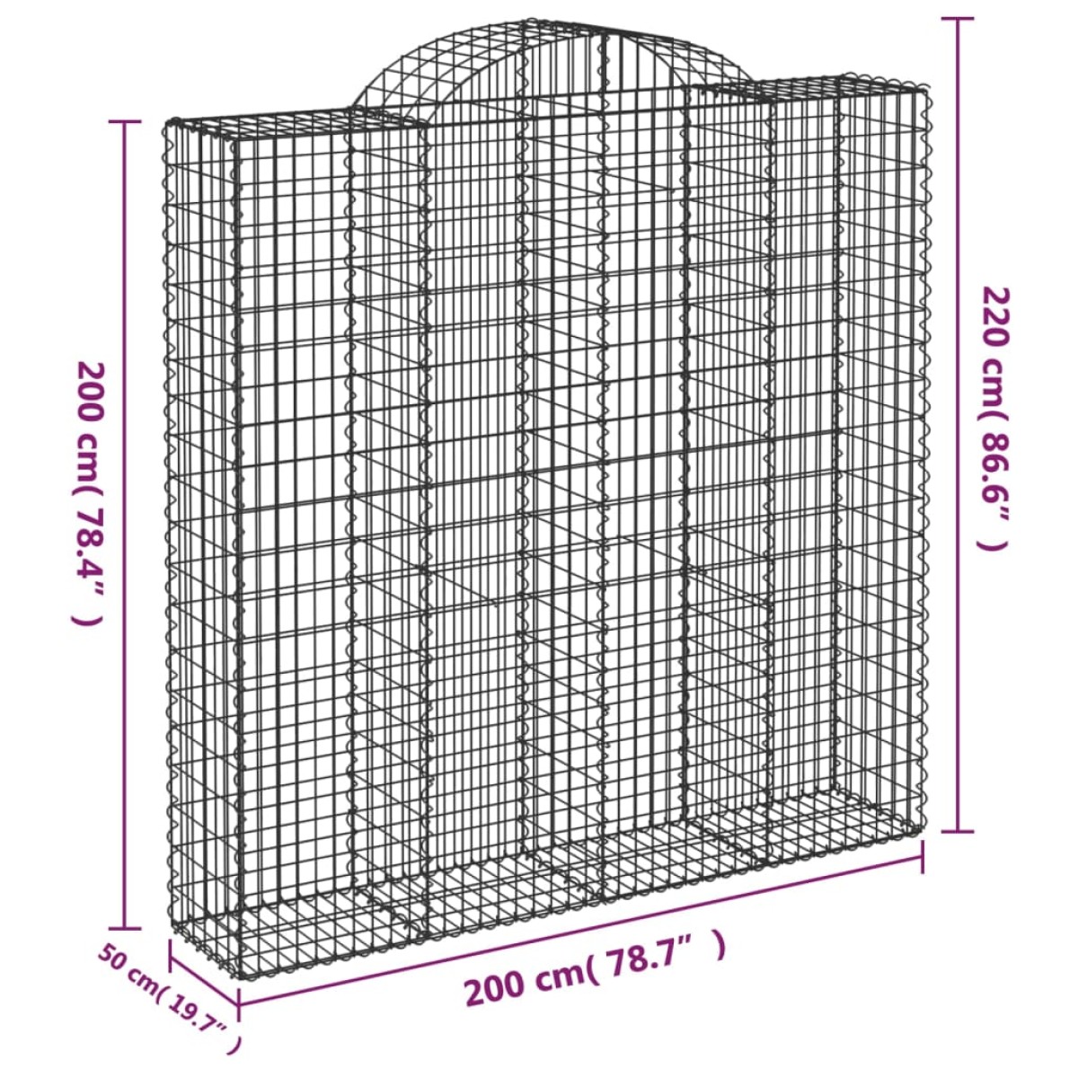 vidaXL Συρματοκιβώτια Τοξωτά 5 τεμ. 200x50x200/220 εκ. Γαλβαν. Ατσάλι