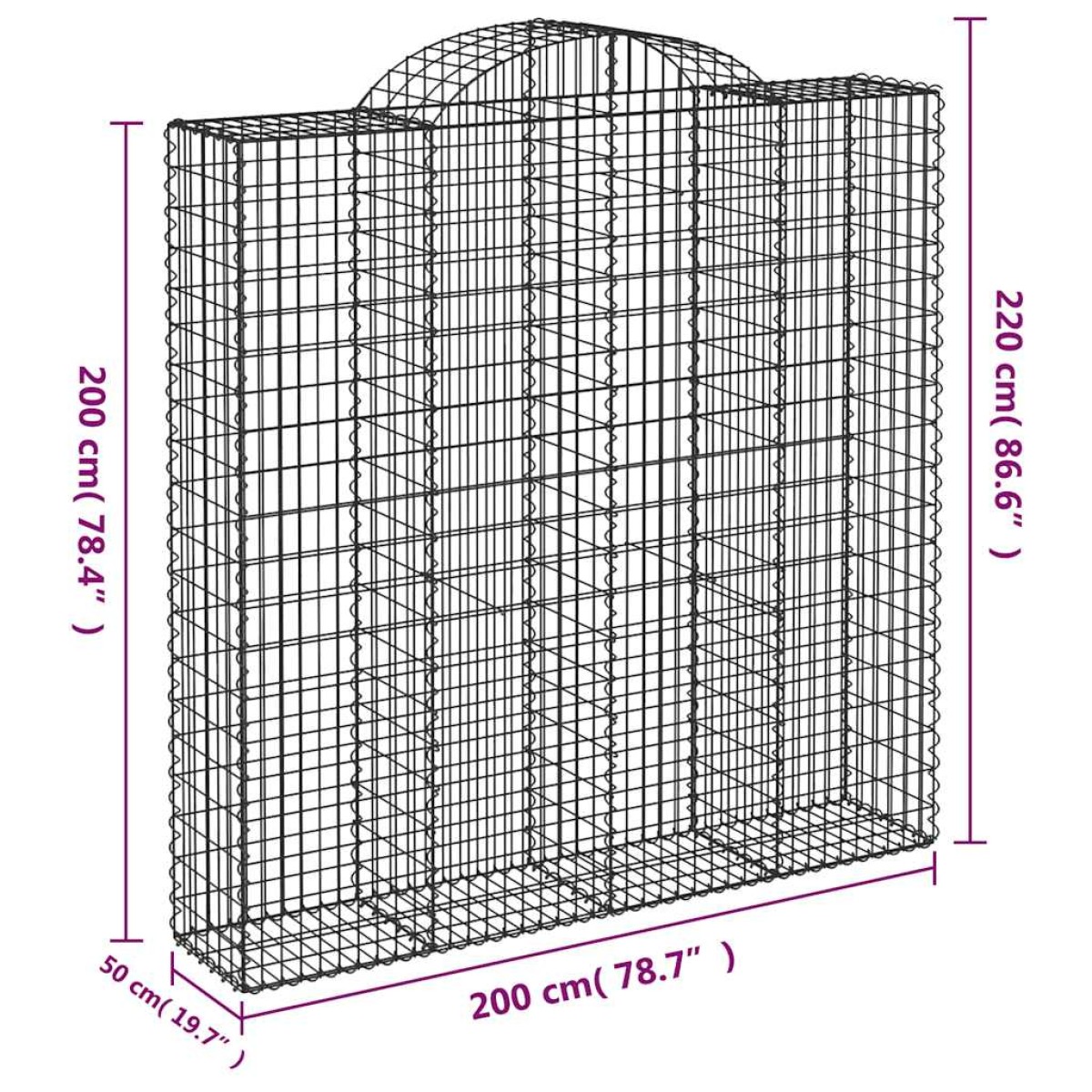 vidaXL Συρματοκιβώτια Τοξωτά 7 τεμ. 200x50x200/220 εκ. Γαλβαν. Ατσάλι