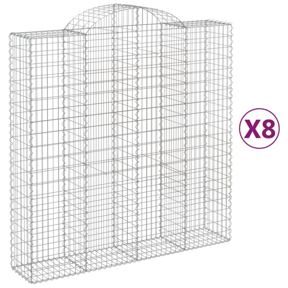vidaXL Συρματοκιβώτια Τοξωτά 8 τεμ. 200x50x200/220 εκ. Γαλβαν. Ατσάλι