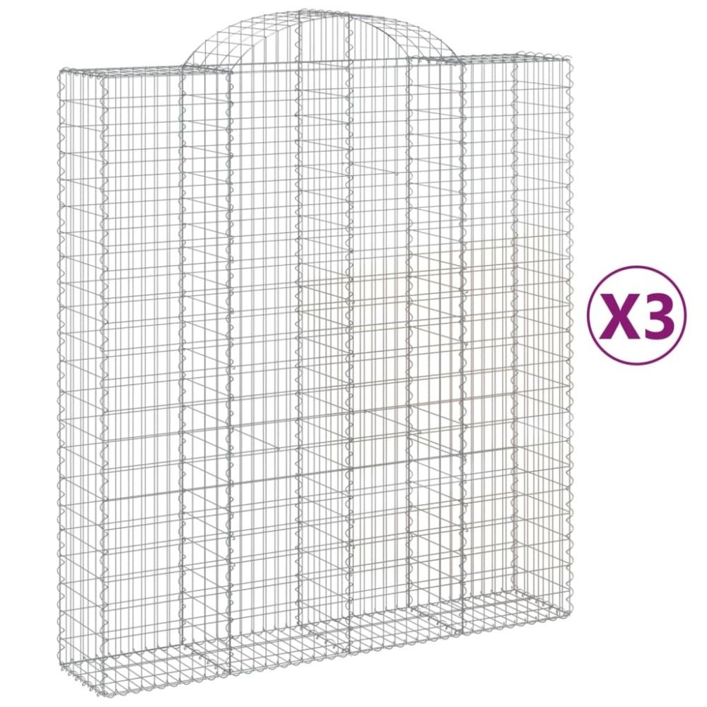 vidaXL Συρματοκιβώτια Τοξωτά 3 τεμ. 200x50x220/240 εκ. Γαλβαν. Ατσάλι