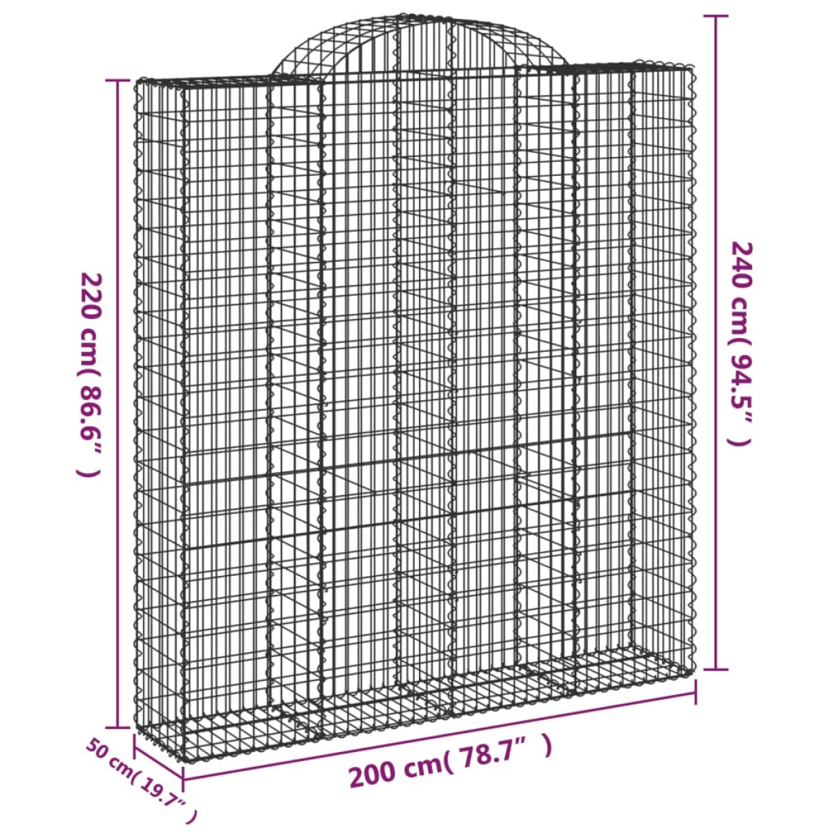 vidaXL Συρματοκιβώτια Τοξωτά 3 τεμ. 200x50x220/240 εκ. Γαλβαν. Ατσάλι