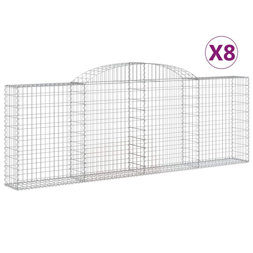 vidaXL Συρματοκιβώτια Τοξωτά 8 τεμ. 300x30x100/120 εκ. Γαλβαν. Ατσάλι