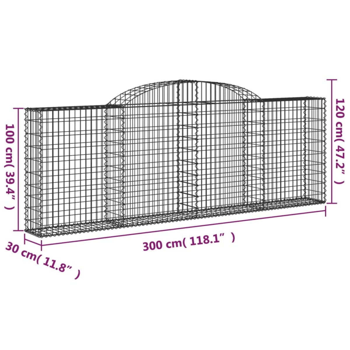 vidaXL Συρματοκιβώτια Τοξωτά 25 τεμ. 300x30x100/120 εκ. Γαλβαν. Ατσάλι