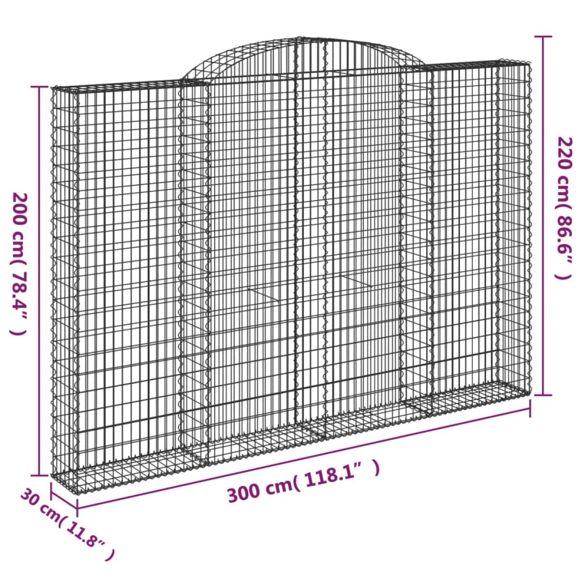 vidaXL Συρματοκιβώτια Τοξωτά 2 τεμ. 300x30x200/220 εκ. Γαλβαν. Ατσάλι
