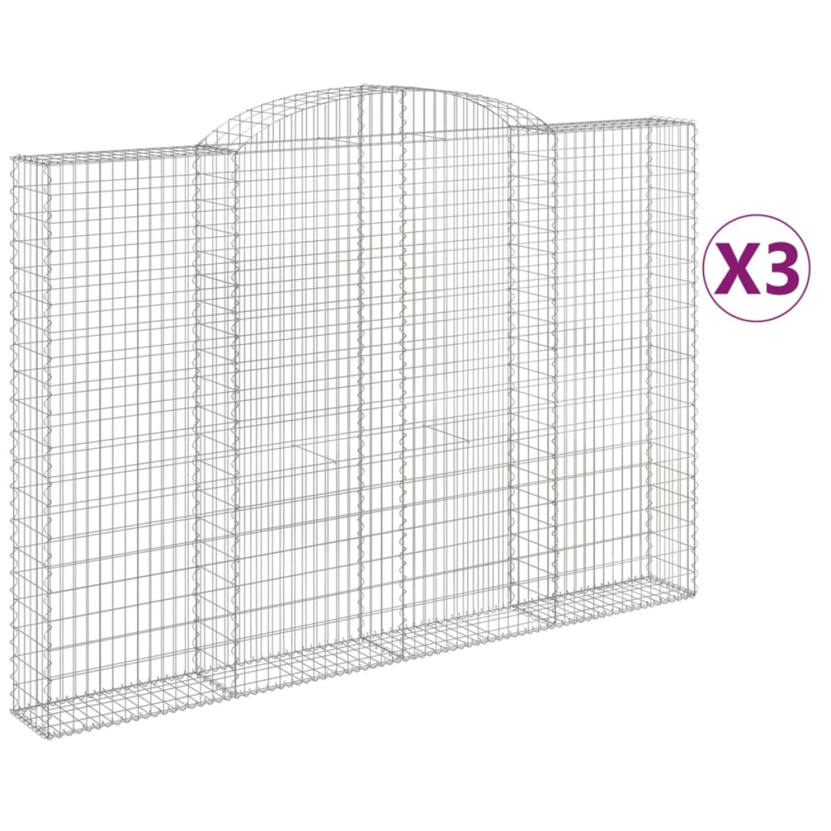 vidaXL Συρματοκιβώτια Τοξωτά 3 τεμ. 300x30x200/220 εκ. Γαλβαν. Ατσάλι