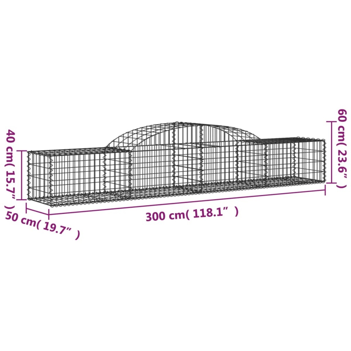 vidaXL Συρματοκιβώτια Τοξωτά 10 τεμ. 300x50x40/60 εκ. Γαλβαν. Ατσάλι