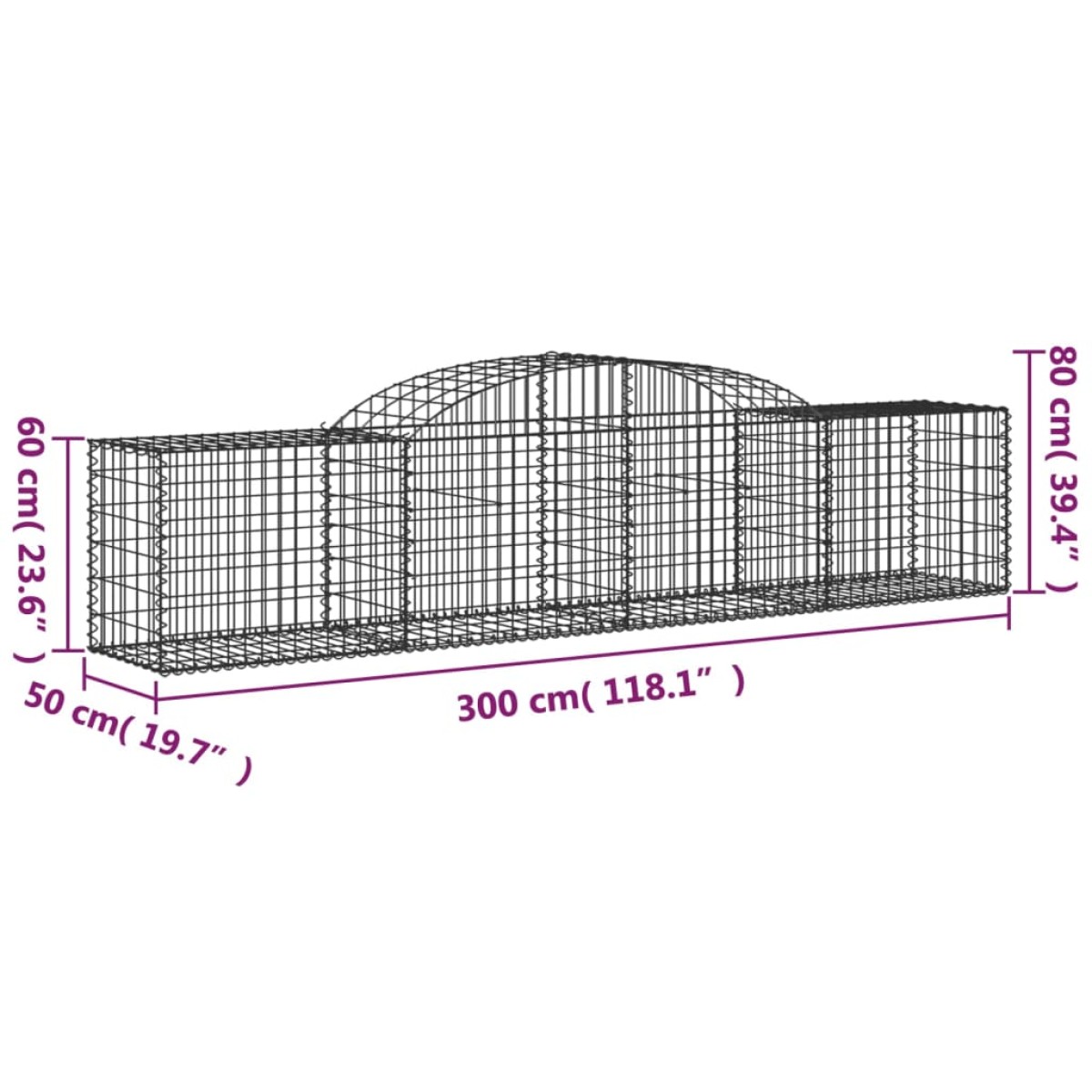 vidaXL Συρματοκιβώτια Τοξωτά 2 τεμ. 300x50x60/80 εκ. Γαλβαν. Ατσάλι