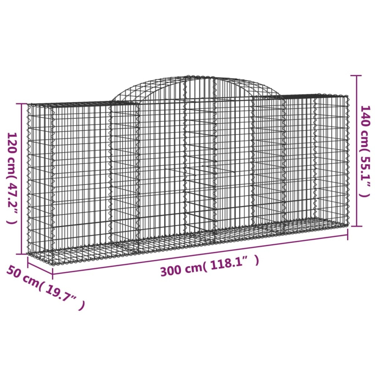 vidaXL Συρματοκιβώτια Τοξωτά 6 τεμ. 300x50x120/140 εκ. Γαλβαν. Ατσάλι