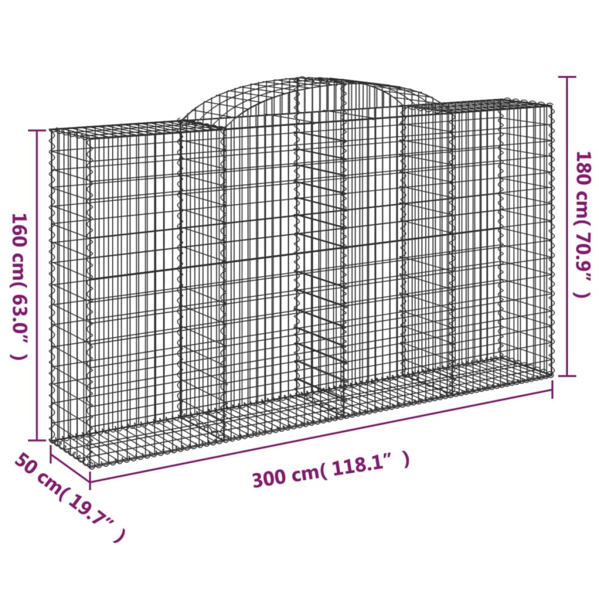vidaXL Συρματοκιβώτια Τοξωτά 6 τεμ. 300x50x160/180 εκ. Γαλβαν. Ατσάλι