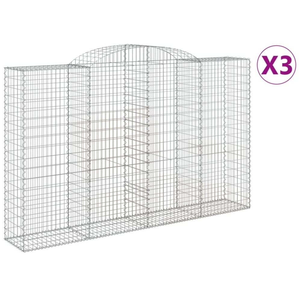 vidaXL Συρματοκιβώτια Τοξωτά 3 τεμ. 300x50x180/200 εκ. Γαλβαν. Ατσάλι