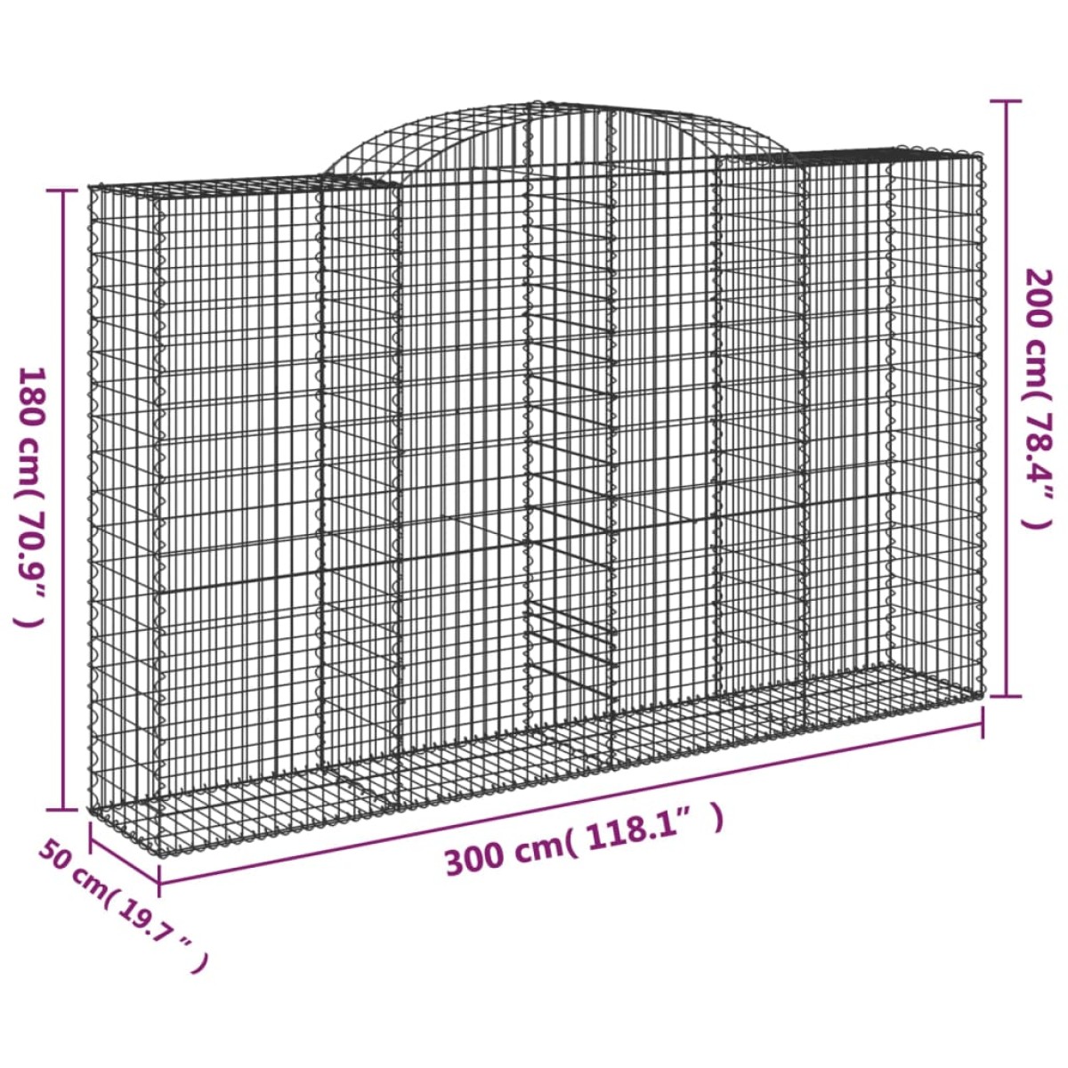 vidaXL Συρματοκιβώτια Τοξωτά 7 τεμ. 300x50x180/200 εκ. Γαλβαν. Ατσάλι