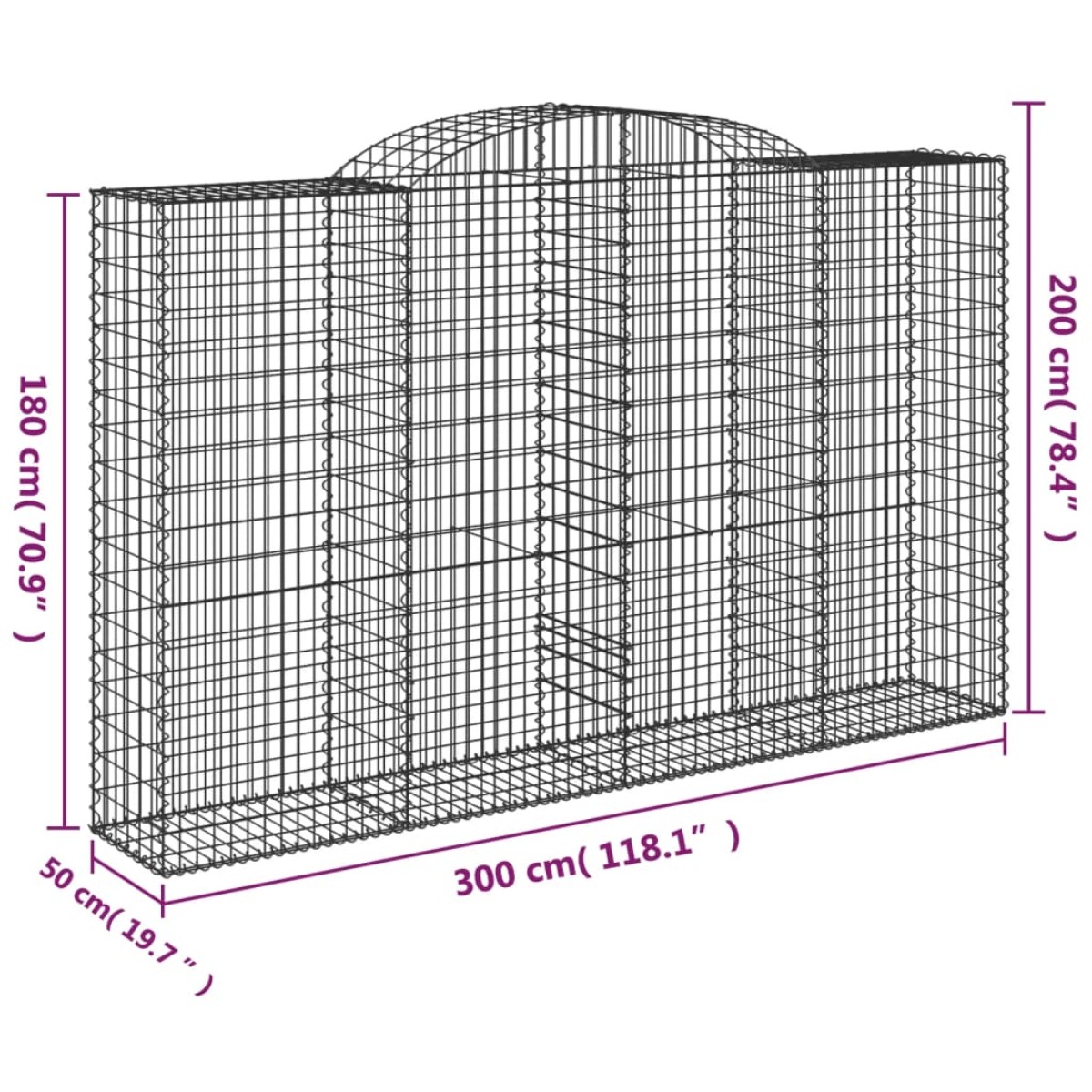 vidaXL Συρματοκιβώτια Τοξωτά 10 τεμ. 300x50x180/200 εκ. Γαλβαν. Ατσάλι