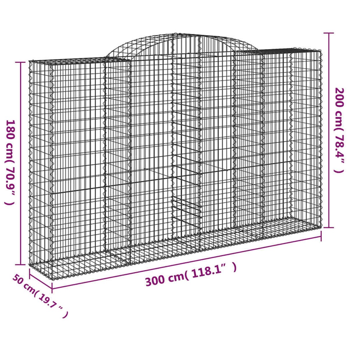 vidaXL Συρματοκιβώτια Τοξωτά 11 τεμ. 300x50x180/200 εκ. Γαλβαν. Ατσάλι