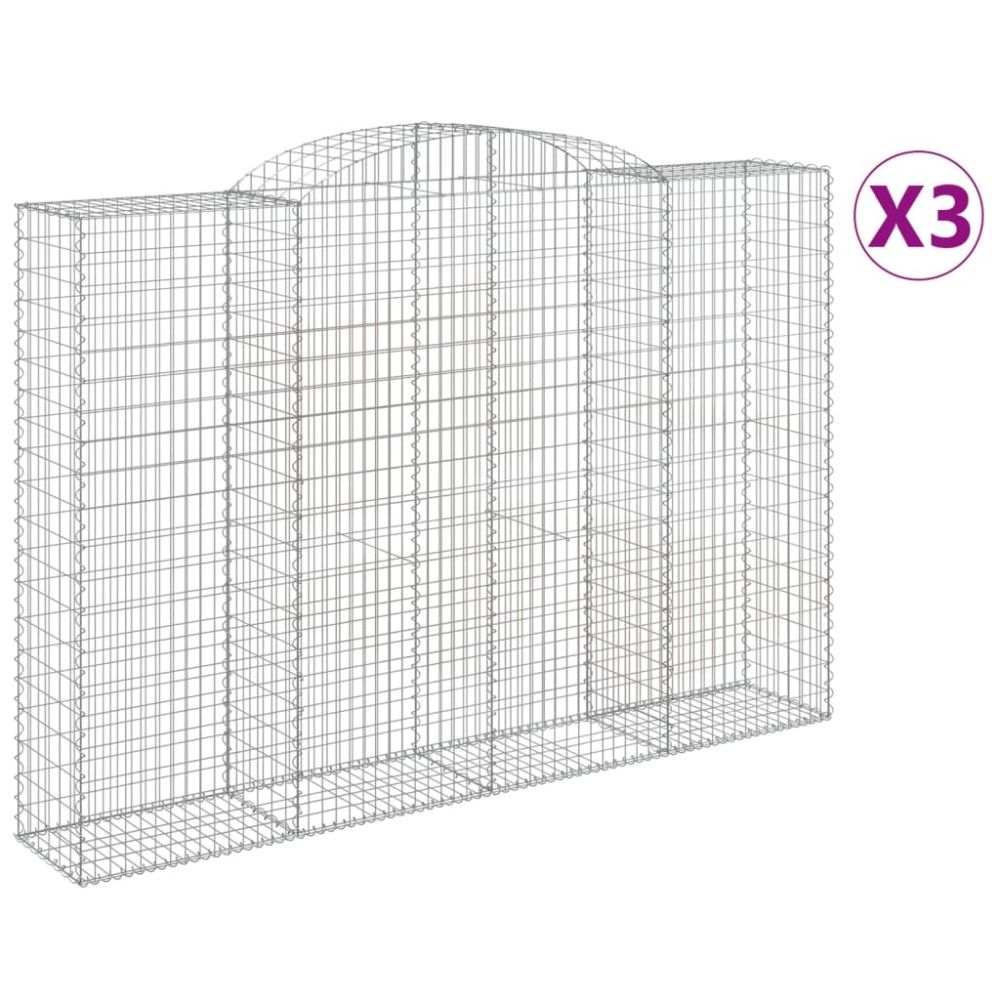 vidaXL Συρματοκιβώτια Τοξωτά 3 τεμ. 300x50x200/220 εκ. Γαλβαν. Ατσάλι