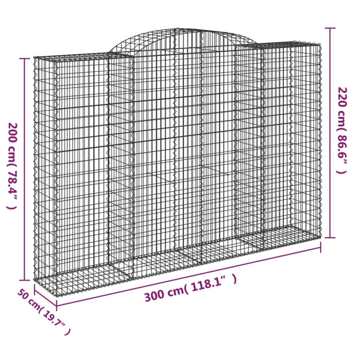 vidaXL Συρματοκιβώτια Τοξωτά 3 τεμ. 300x50x200/220 εκ. Γαλβαν. Ατσάλι