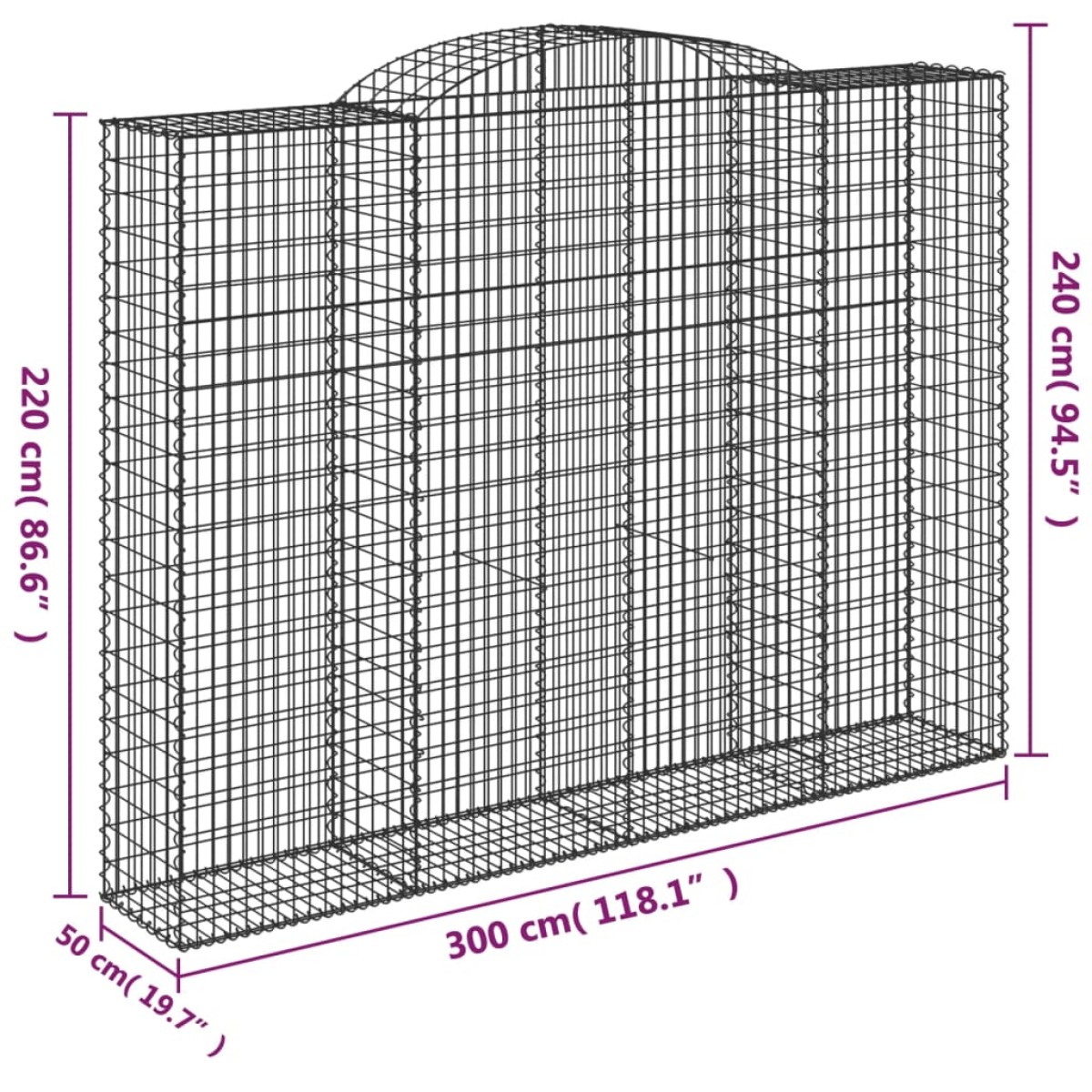 vidaXL Συρματοκιβώτια Τοξωτά 2 τεμ. 300x50x220/240 εκ. Γαλβαν. Ατσάλι