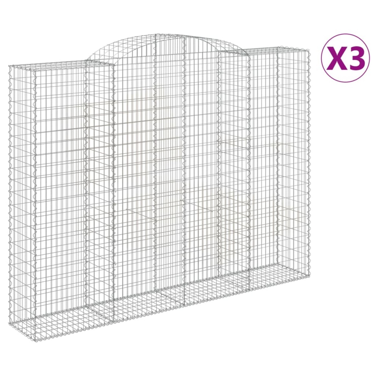 vidaXL Συρματοκιβώτια Τοξωτά 3 τεμ. 300x50x220/240 εκ. Γαλβαν. Ατσάλι