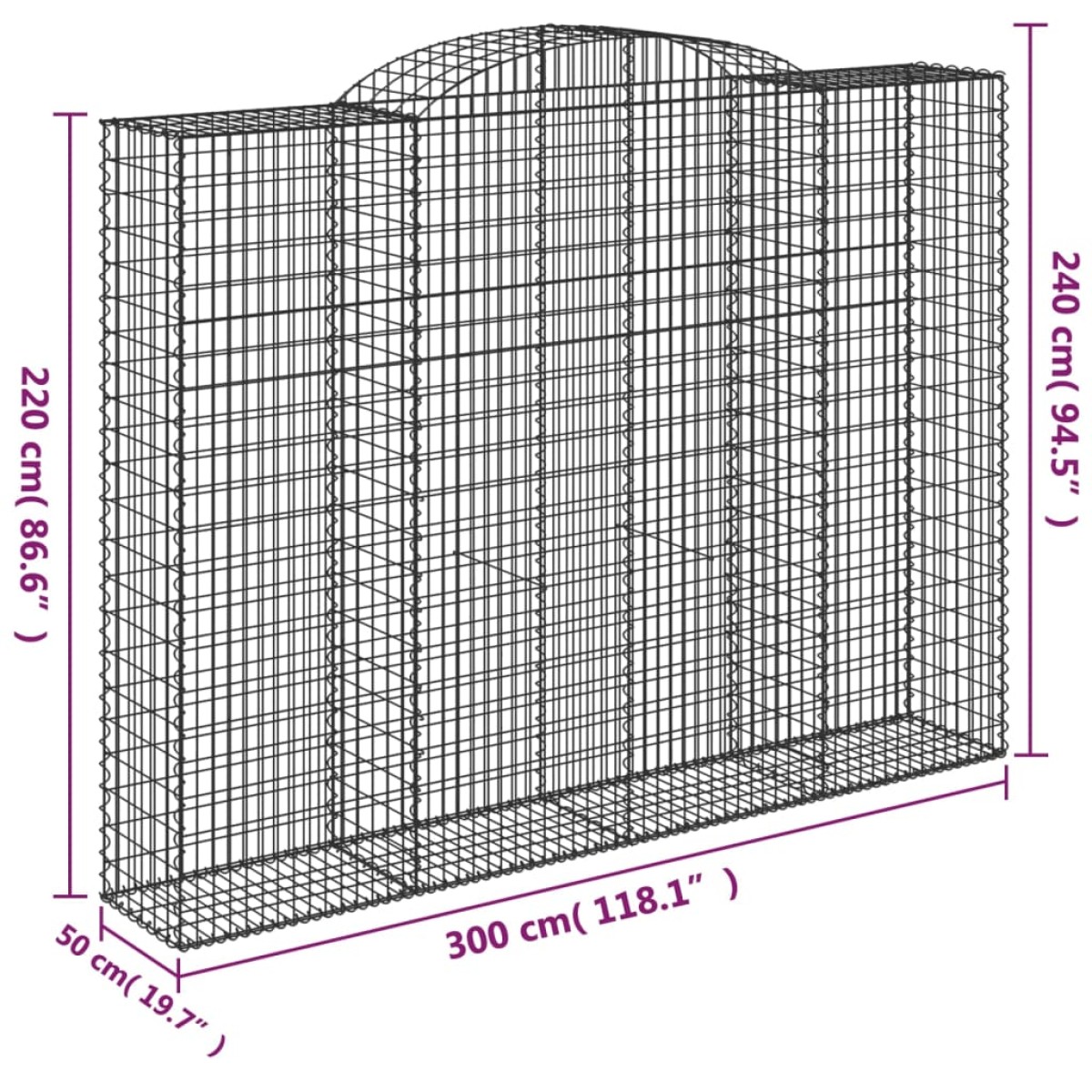 vidaXL Συρματοκιβώτια Τοξωτά 6 τεμ. 300x50x220/240 εκ. Γαλβαν. Ατσάλι