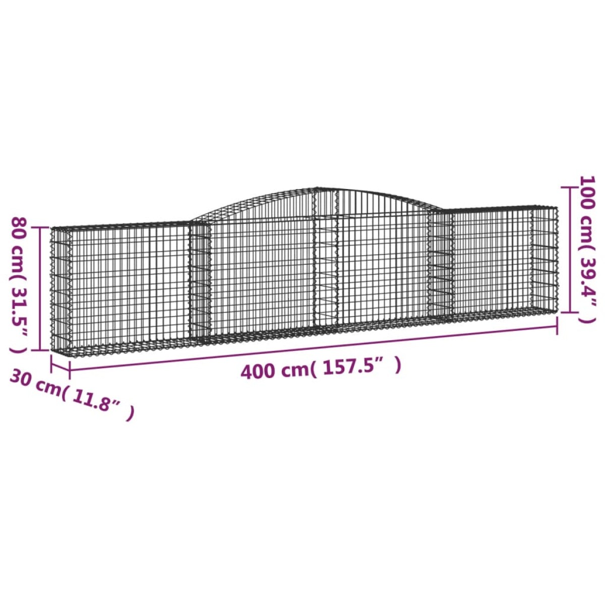 vidaXL Συρματοκιβώτια Τοξωτά 4 τεμ. 400x30x80/100 εκ. Γαλβαν. Ατσάλι