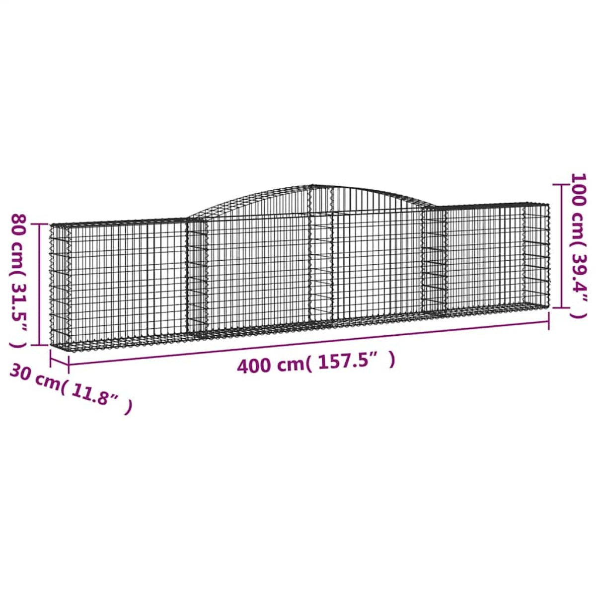 vidaXL Συρματοκιβώτια Τοξωτά 6 τεμ. 400x30x80/100 εκ. Γαλβαν. Ατσάλι