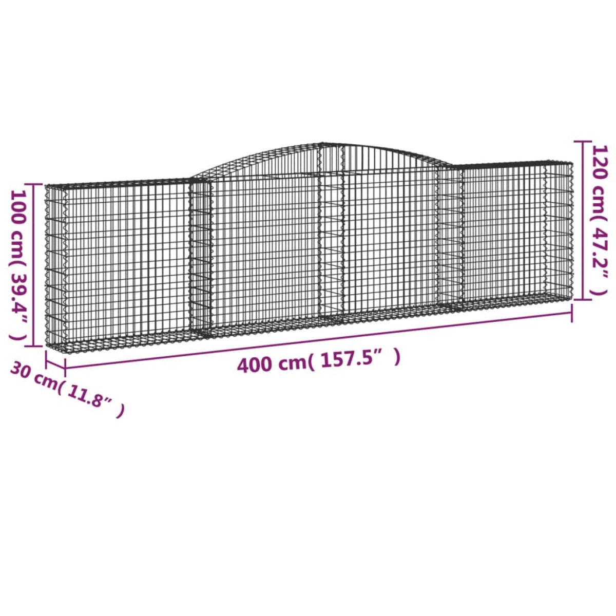 vidaXL Συρματοκιβώτια Τοξωτά 2 τεμ. 400x30x100/120 εκ. Γαλβαν. Ατσάλι