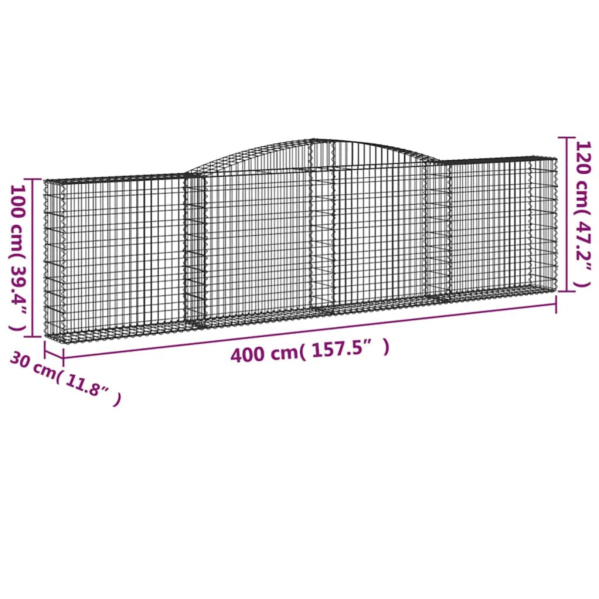 vidaXL Συρματοκιβώτια Τοξωτά 8 τεμ. 400x30x100/120 εκ. Γαλβαν. Ατσάλι