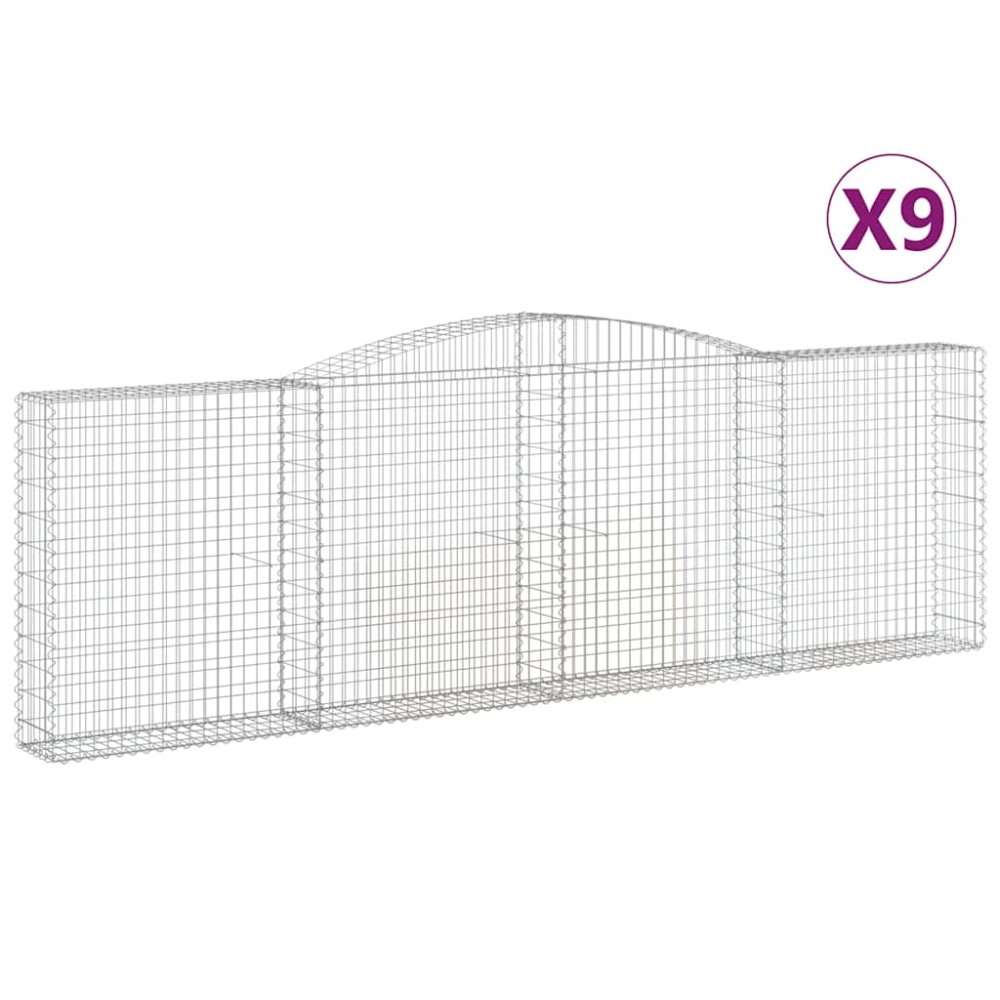 vidaXL Συρματοκιβώτια Τοξωτά 9 τεμ. 400x30x120/140 εκ. Γαλβαν. Ατσάλι