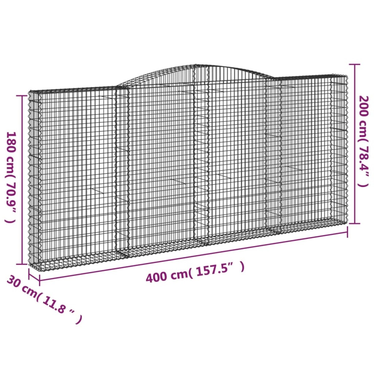 vidaXL Συρματοκιβώτια Τοξωτά 4 τεμ. 400x30x180/200 εκ. Γαλβαν. Ατσάλι
