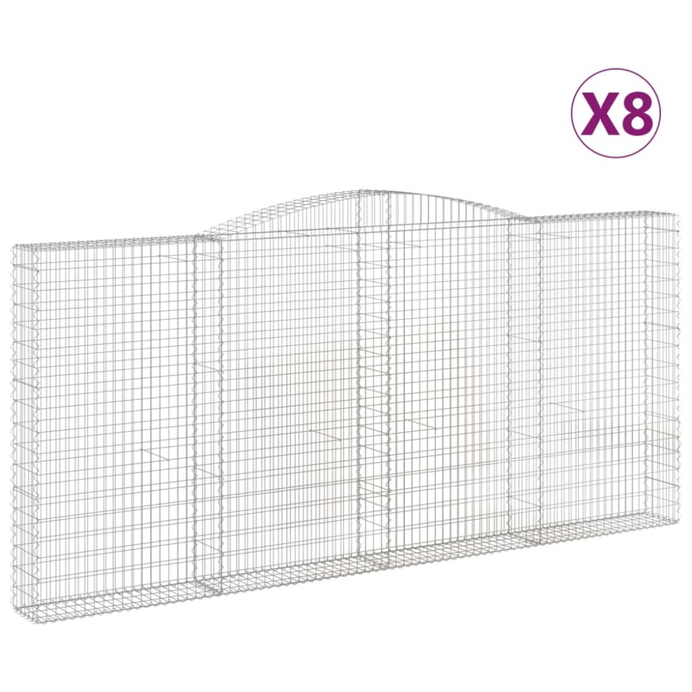 vidaXL Συρματοκιβώτια Τοξωτά 8 τεμ. 400x30x180/200 εκ. Γαλβαν. Ατσάλι