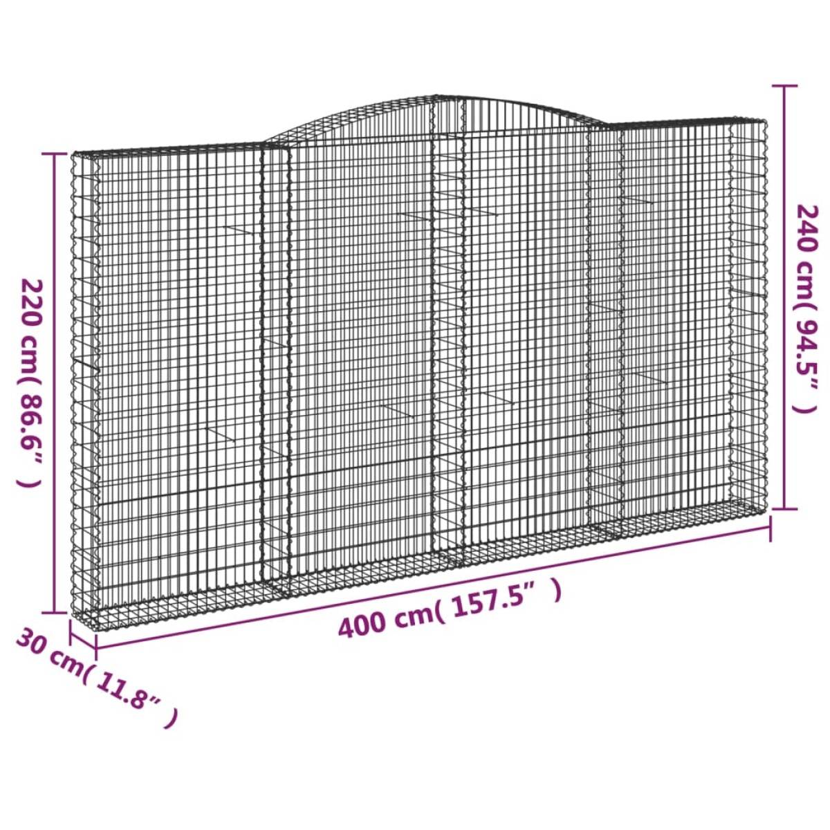 vidaXL Συρματοκιβώτια Τοξωτά 6 τεμ. 400x30x220/240 εκ. Γαλβαν. Ατσάλι