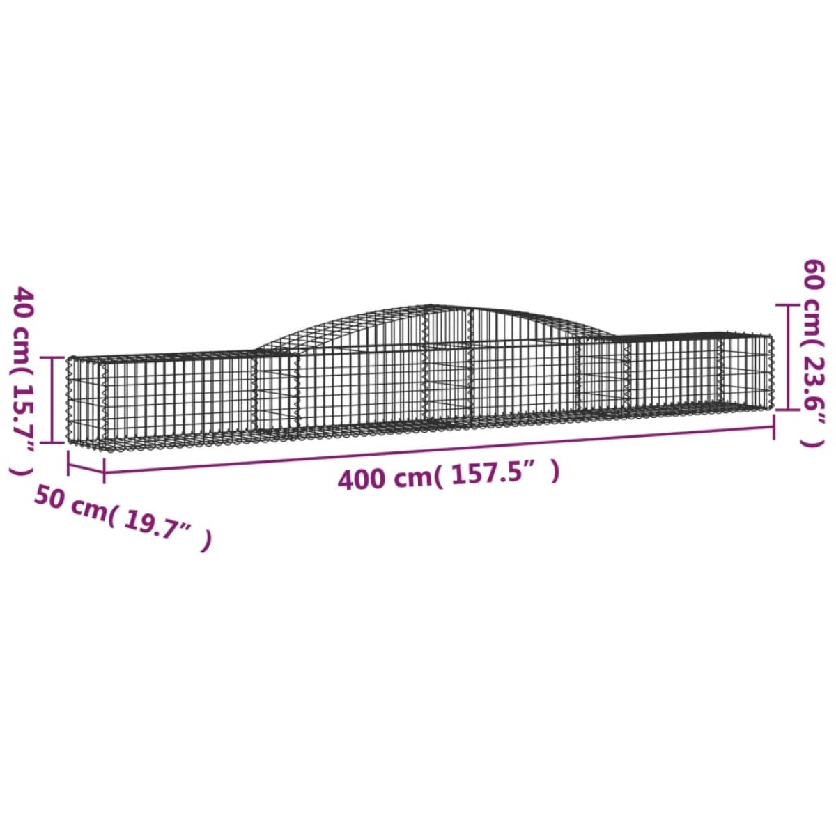 vidaXL Συρματοκιβώτια Τοξωτά 8 τεμ. 400x50x40/60 εκ. Γαλβαν. Ατσάλι