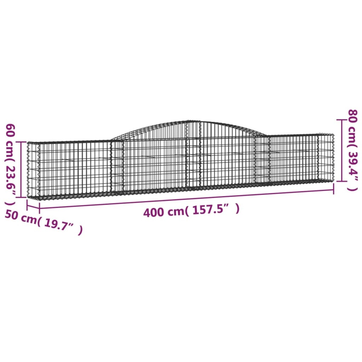 vidaXL Συρματοκιβώτια Τοξωτά 7 τεμ. 400x50x60/80 εκ. Γαλβαν. Ατσάλι