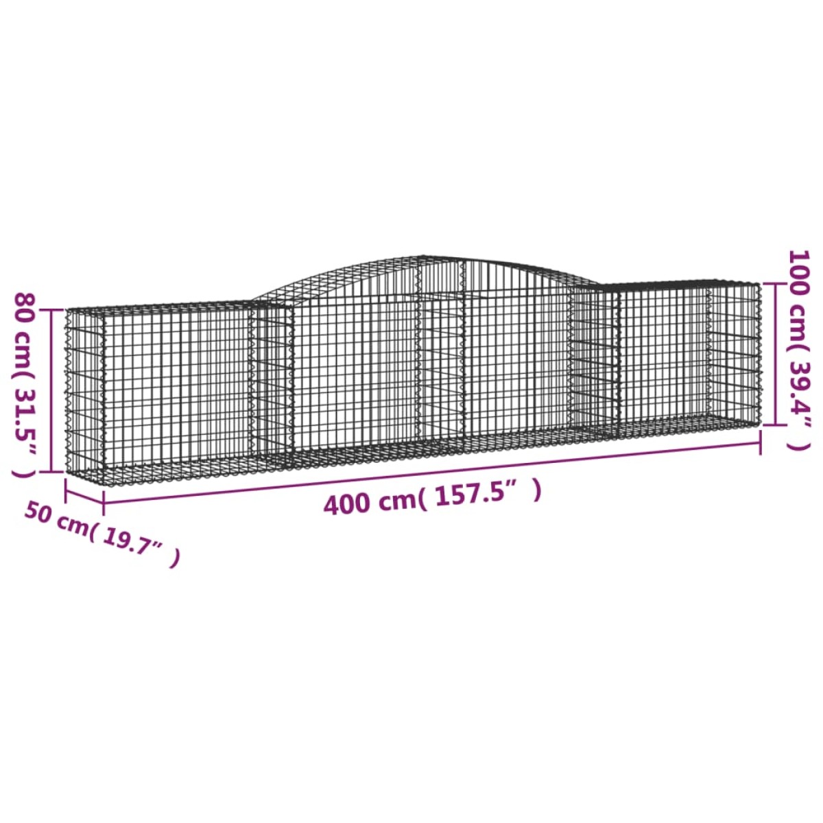 vidaXL Συρματοκιβώτια Τοξωτά 8 τεμ. 400x50x80/100 εκ. Γαλβαν. Ατσάλι