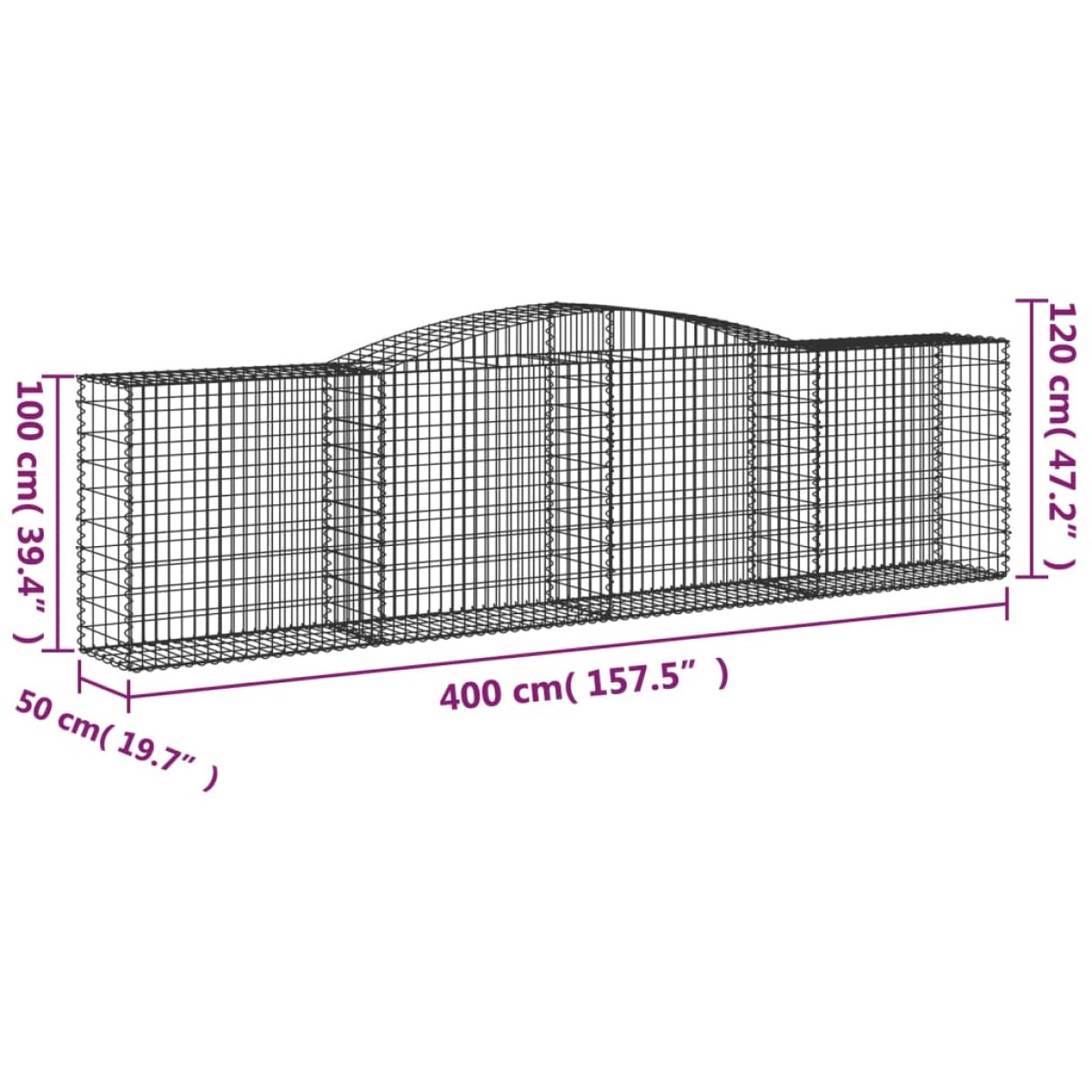 vidaXL Συρματοκιβώτια Τοξωτά 20 τεμ. 400x50x100/120 εκ. Γαλβαν. Ατσάλι