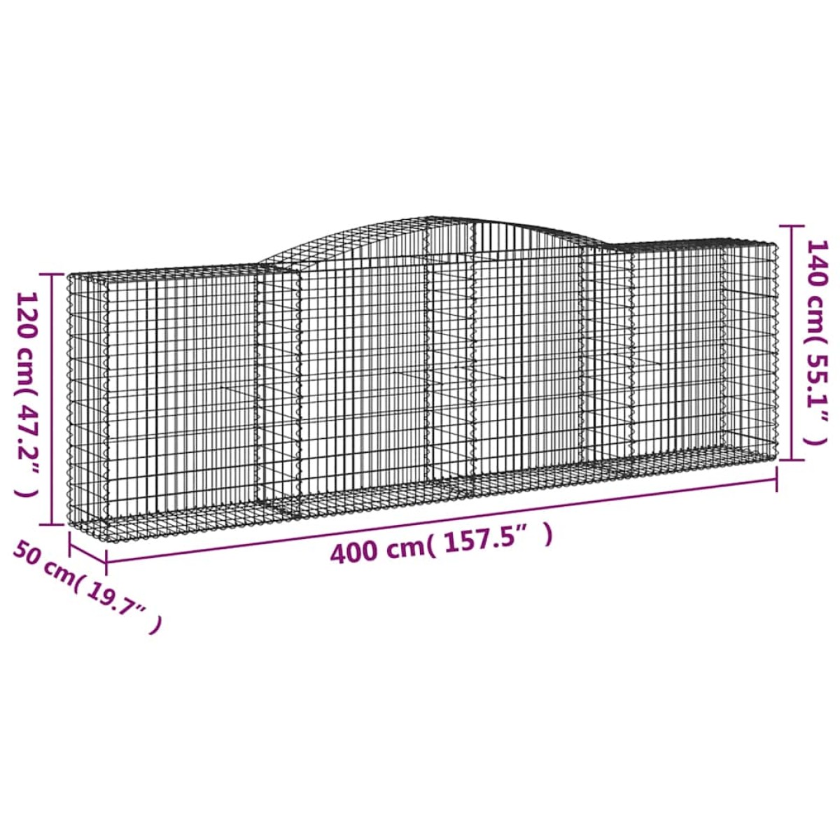 vidaXL Συρματοκιβώτια Τοξωτά 6 τεμ. 400x50x120/140 εκ. Γαλβαν. Ατσάλι