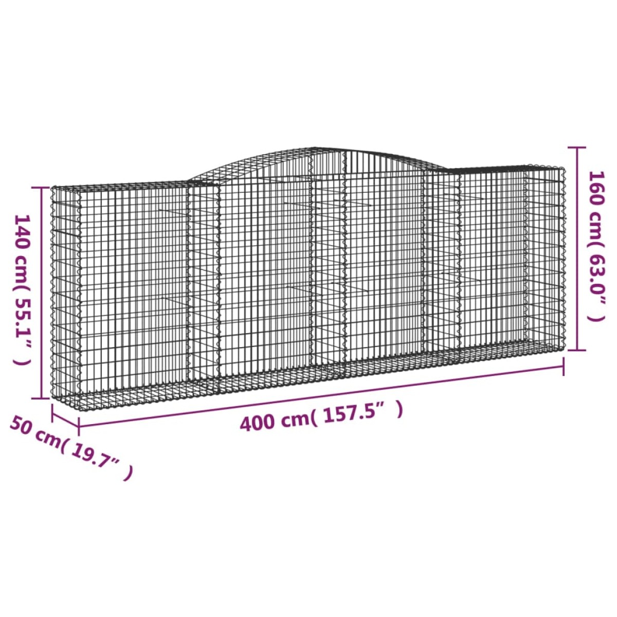 vidaXL Συρματοκιβώτια Τοξωτά 4 τεμ. 400x50x140/160 εκ. Γαλβαν. Ατσάλι