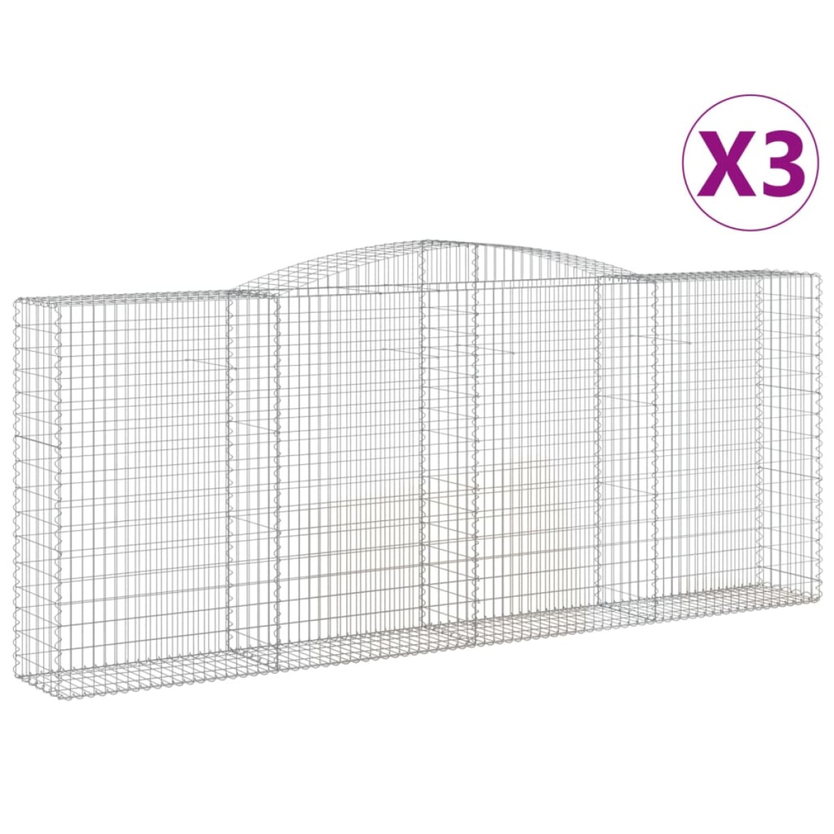 vidaXL Συρματοκιβώτια Τοξωτά 3 τεμ. 400x50x160/180 εκ. Γαλβαν. Ατσάλι