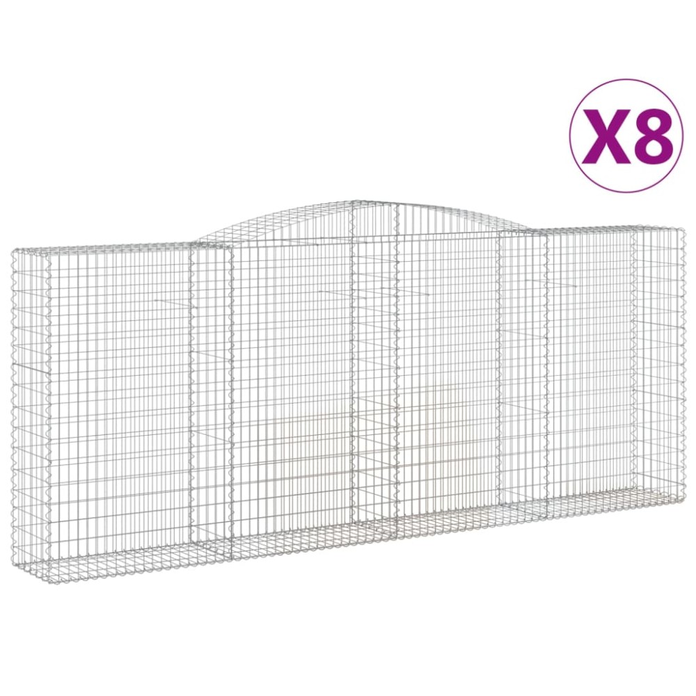 vidaXL Συρματοκιβώτια Τοξωτά 8 τεμ. 400x50x160/180 εκ. Γαλβαν. Ατσάλι