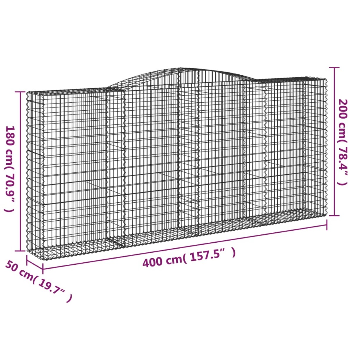 vidaXL Συρματοκιβώτια Τοξωτά 4 τεμ. 400x50x180/200 εκ. Γαλβαν. Ατσάλι