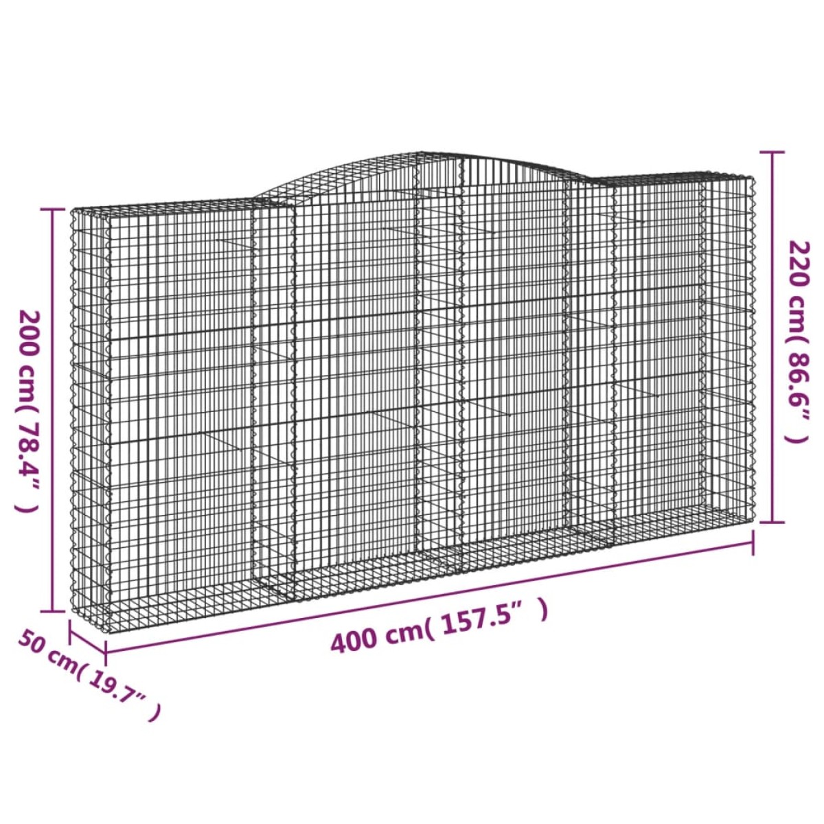 vidaXL Συρματοκιβώτια Τοξωτά 4 τεμ. 400x50x200/220 εκ. Γαλβαν. Ατσάλι